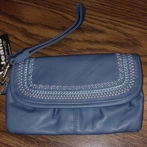 T-shirt & Jeans Wristlet/wallet, Vintage, Denim blue, embroidered, 7.5"x5"